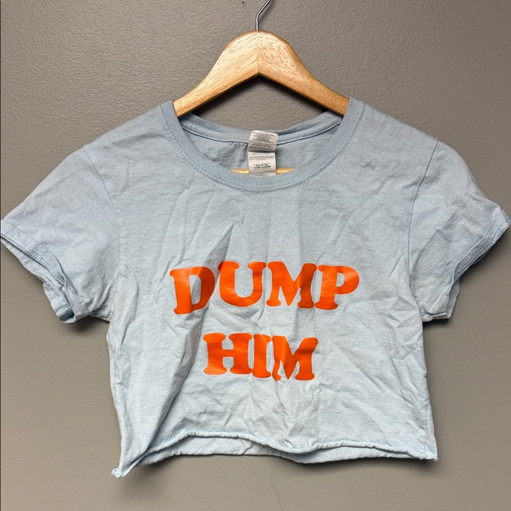 Dump Him Graphic Crop Top Size S Blue Orange Cotton Tee